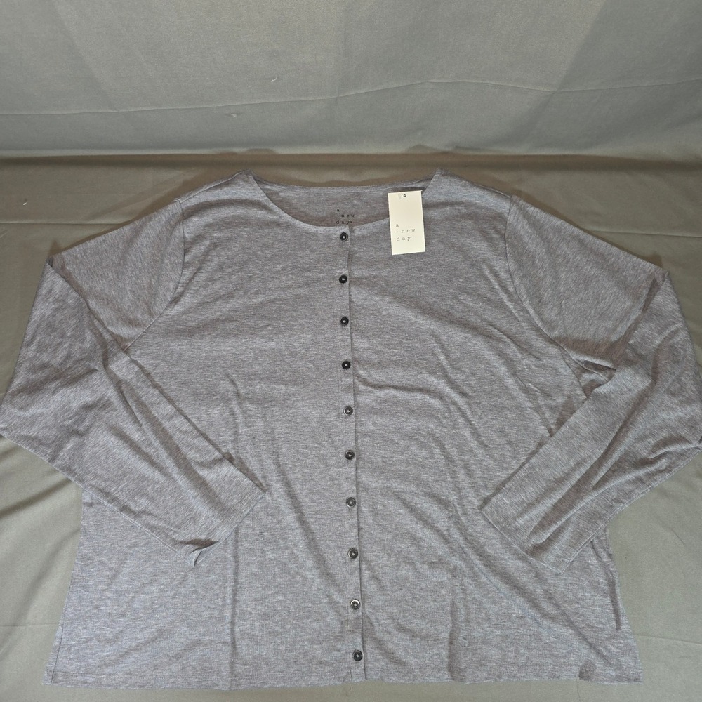 A New Day Womens 4X Heather Gray Long Sleeve Button Down Cardigan Sweater NWT
